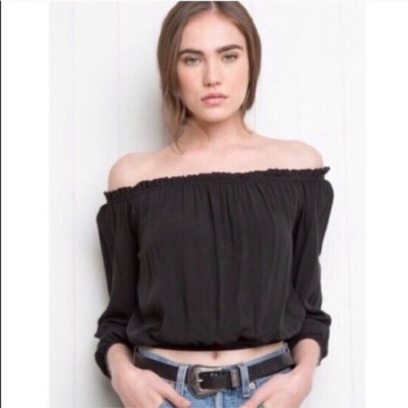 Brandy Melville Tops - Brandy Melville Women's OS Maura Off Shoulder Crop Top Black Italian Breezy 3/4
